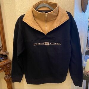 Vintage RENEGADE CLUB Black Beige Pullover Homer Alaska Embroidery Sweater-Small